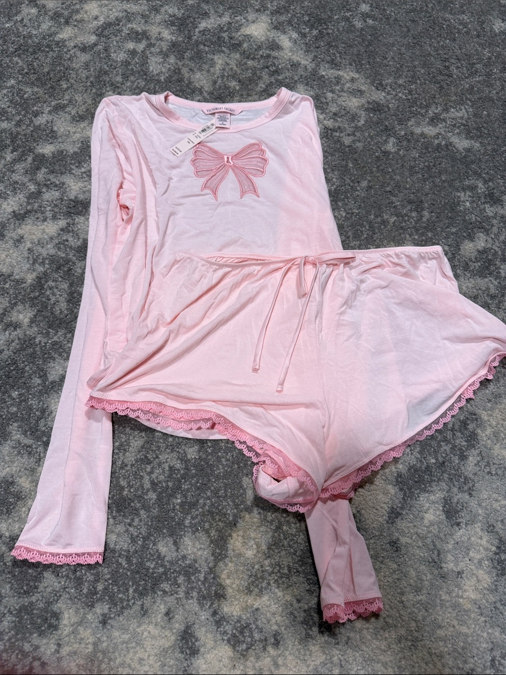 Victoria's Secret Light Pink Bow Lace-Trim Pajama Set